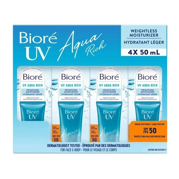 Bioré UV Aqua Rich Weightless Moisturizer SPF 50, 4 x 50 mL