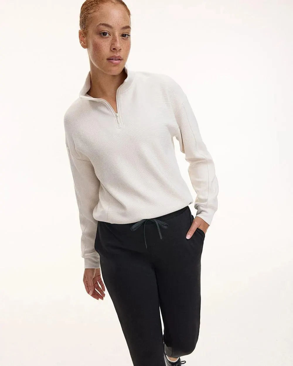 Long-Sleeve Sweater with Half-Zip Mock Neckline - Hyba