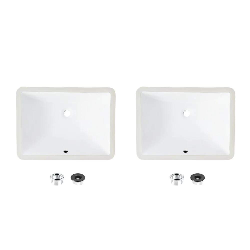 Trendy Under-Mount Porcelain Bathroom Sink 18.25 in L White Set of 2