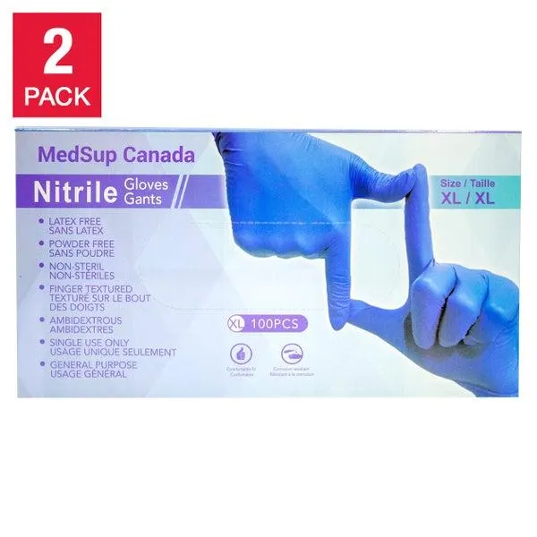 Medsup Nitrile Gloves, 2-pack, 100 count, Small - Extra Large