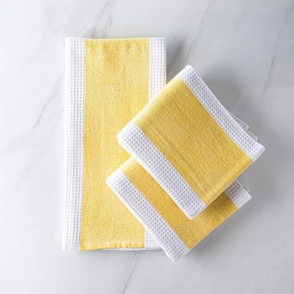 Harman Premium Quality 'Blocks' Kitchen Towel - Set of 3 (Yellow)