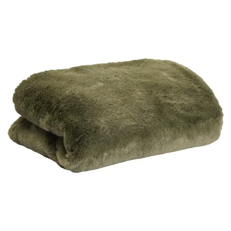 KOO Versaille Faux Fur Throw Blanket Olive 130 x 180 cm