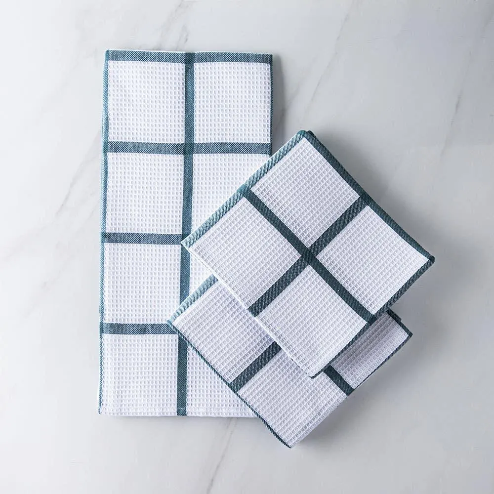 Harman Premium Quality 'Window Pane' Kitchen Towel - S/3 (Blue)
