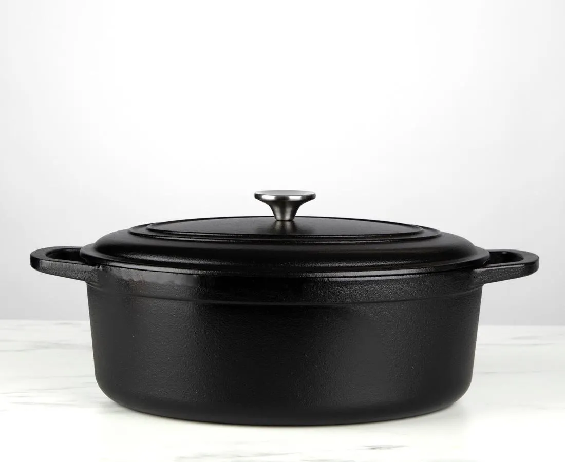 Cinnamon Homeware Cast Iron Oval Dutch Oven, 6.5 L, Black