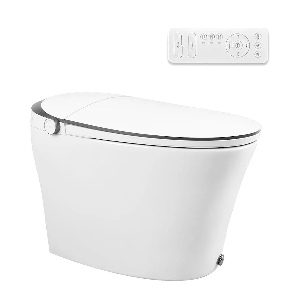 Tankless Elongated Electric Smart Toilet Bidet Seat for in White with Front/rear Wash