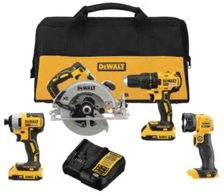 DEWALT DCK477D2 20V MAX Cordless Drill/Driver, Impact Driver, Circular Saw & Work Light Combo Kit