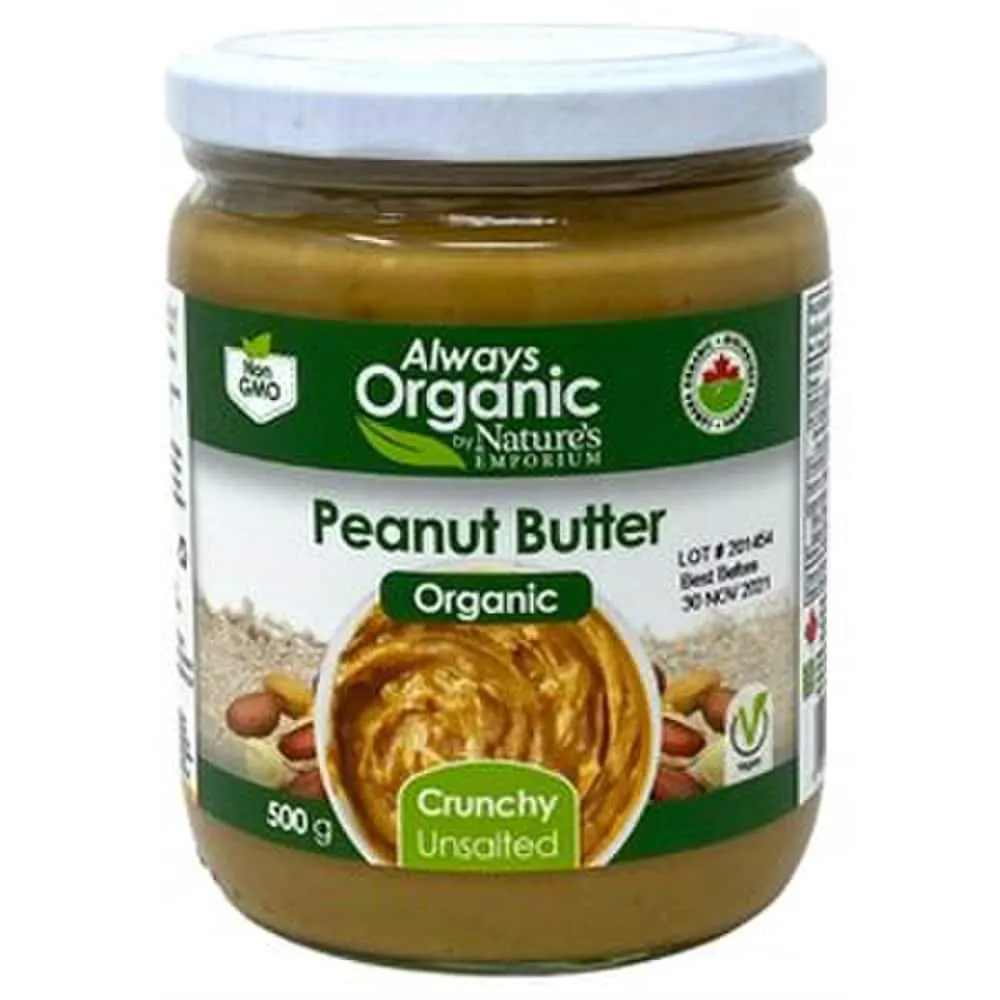 Always Organic Peanut Butter Org Crunchy Unsalted 500g