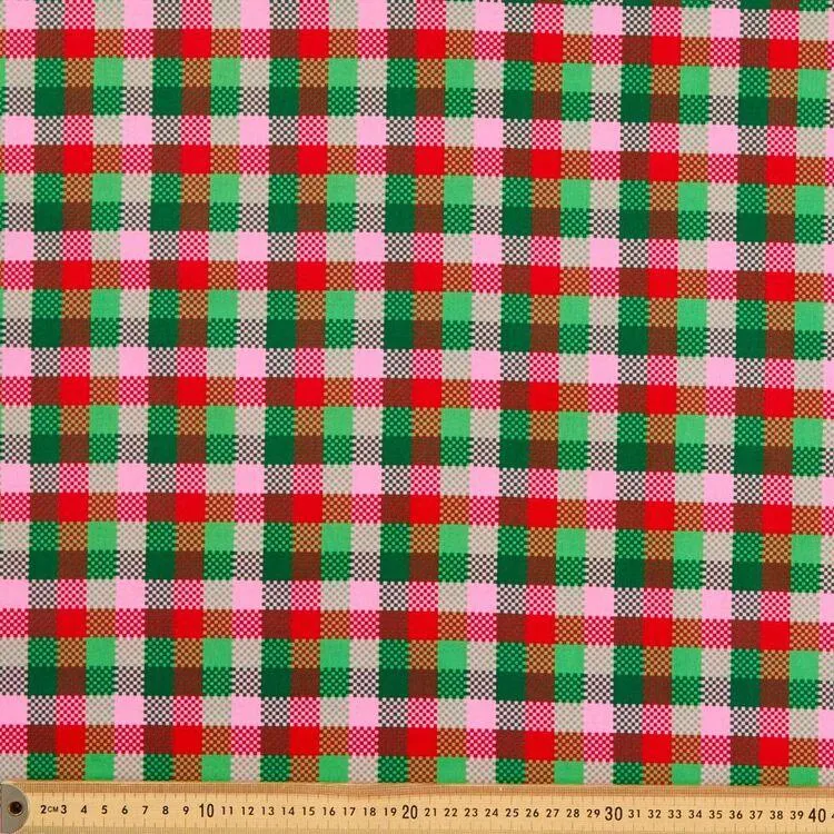 Christmas Pixel Check 112cm Quilting Fabric Multicoloured 112 cm