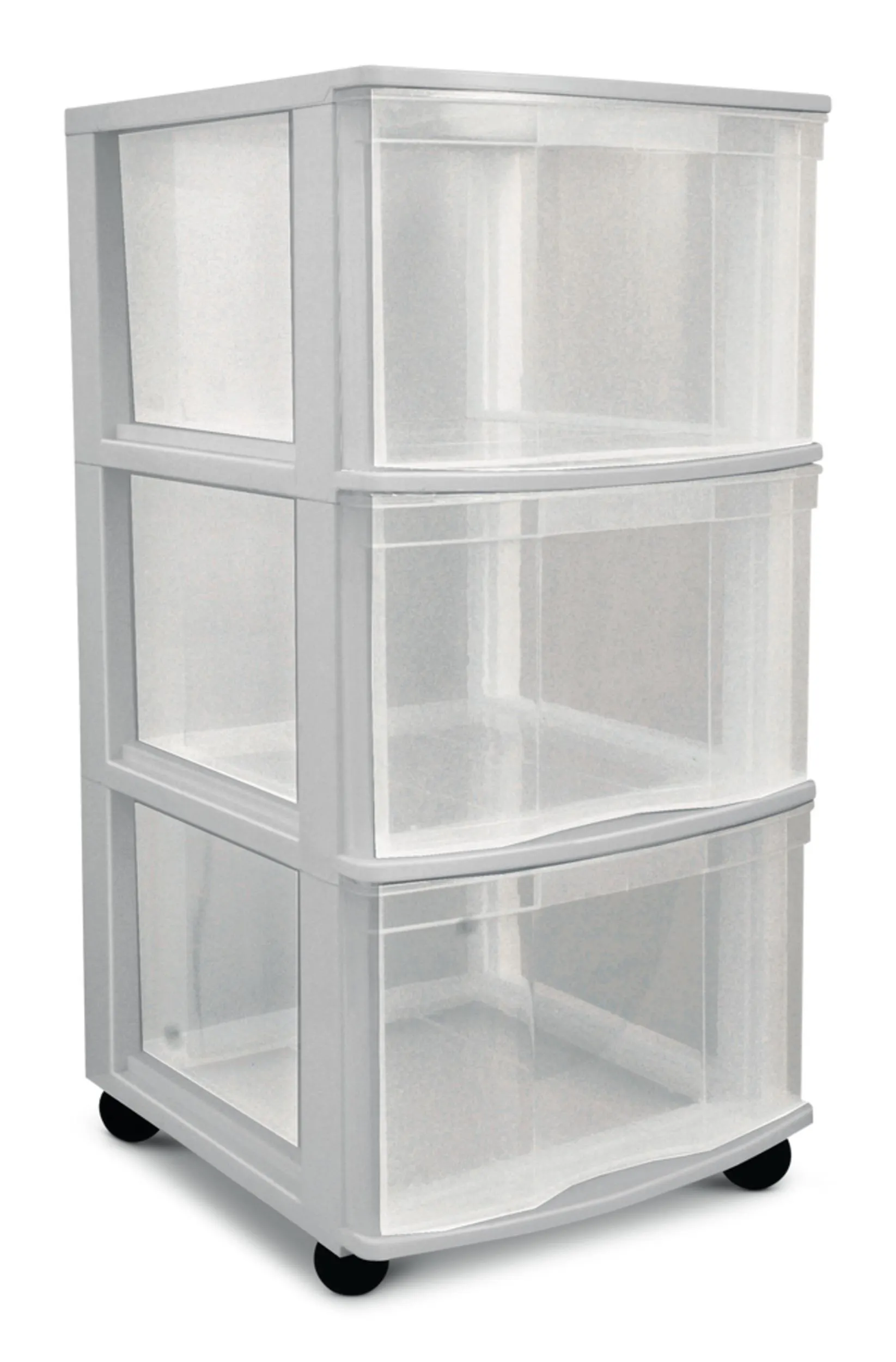 type A Clear Grey Frame 3-Drawer Storage Tower/Cart with Wheels, 26-in