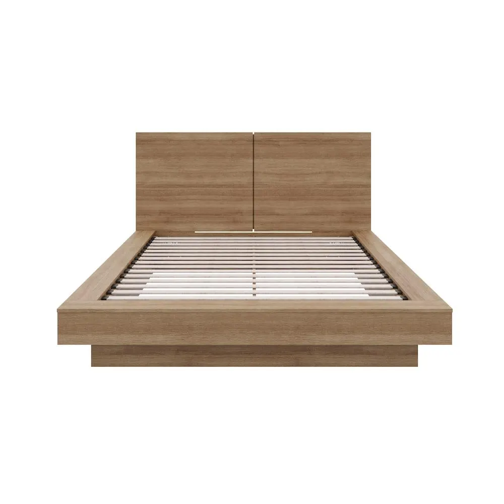 Napa King Size Platform Bed with Headboard in Brown Oak