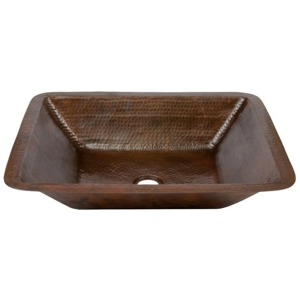 Dual Mount Rectangle Copper 19 inch 0-Hole Bathroom Sink in Oil Rubbed Bronze