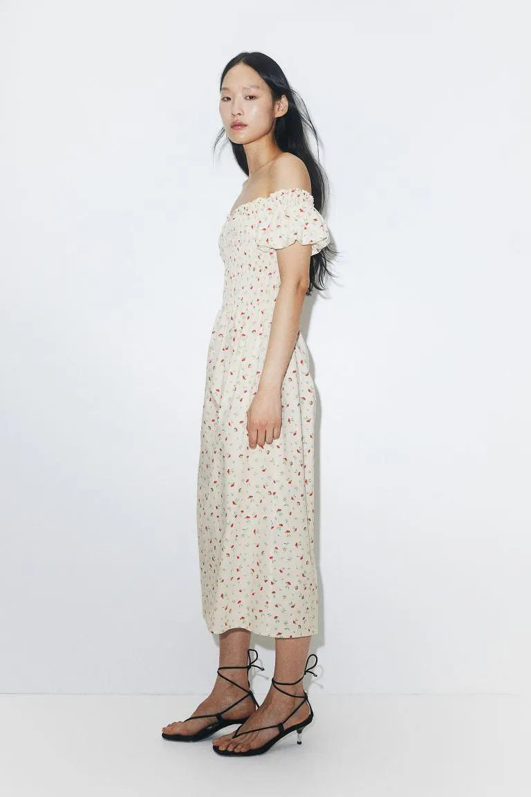 Vestido a los hombros en popelina