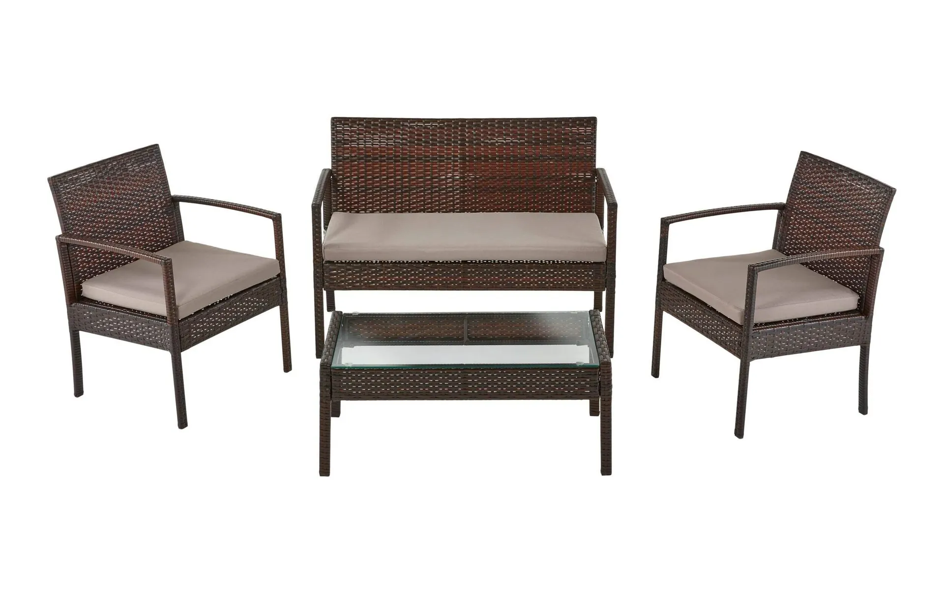 For Living All-Weather Wicker Outdoor/Patio Conversation Set with Tempered Glass Top, 4-pc, Brown