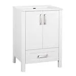 Delchester 24-inch W x 32.7-inch H x 18.7-inch D Bathroom Vanity in White Wood with Integral Single Centre Sink Ceramic Top