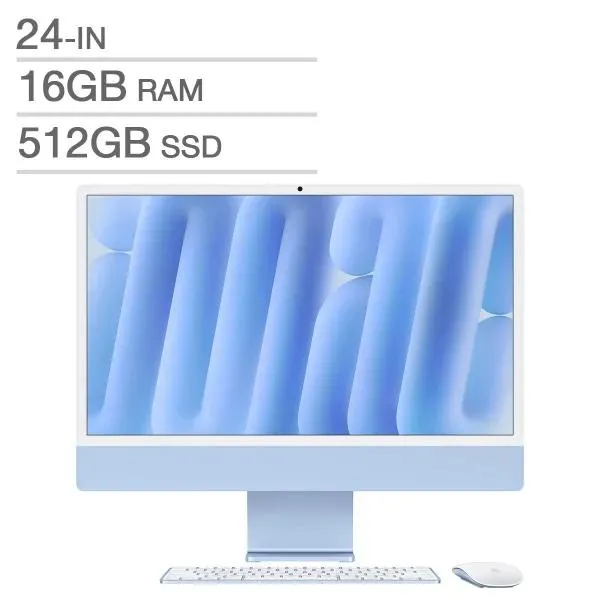 Apple 24 in. iMac, Apple M4 Chip - 16 GB RAM, 512 GB SSD, Blue