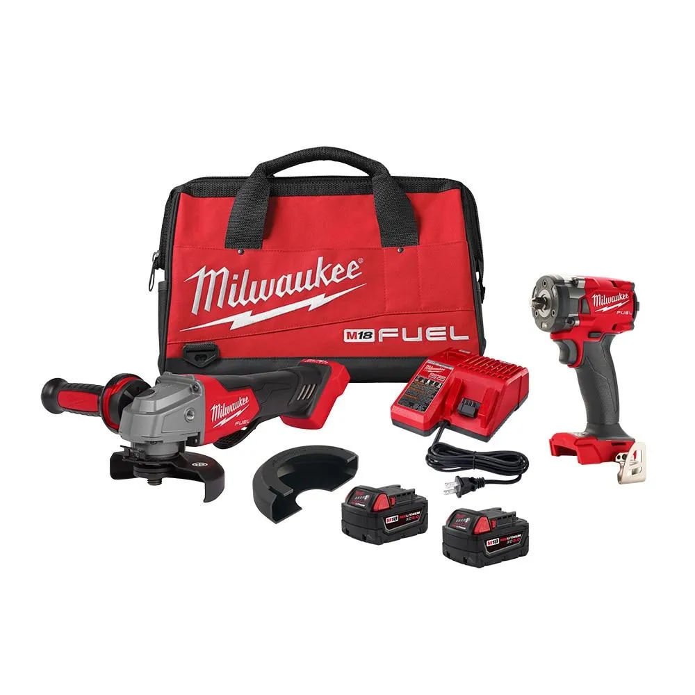 M18 FUEL18V Li-Ion Brushless Grinder and 3/8 Impact Wrench Kit (2-Tool) w/ (2) 5Ah Batteries