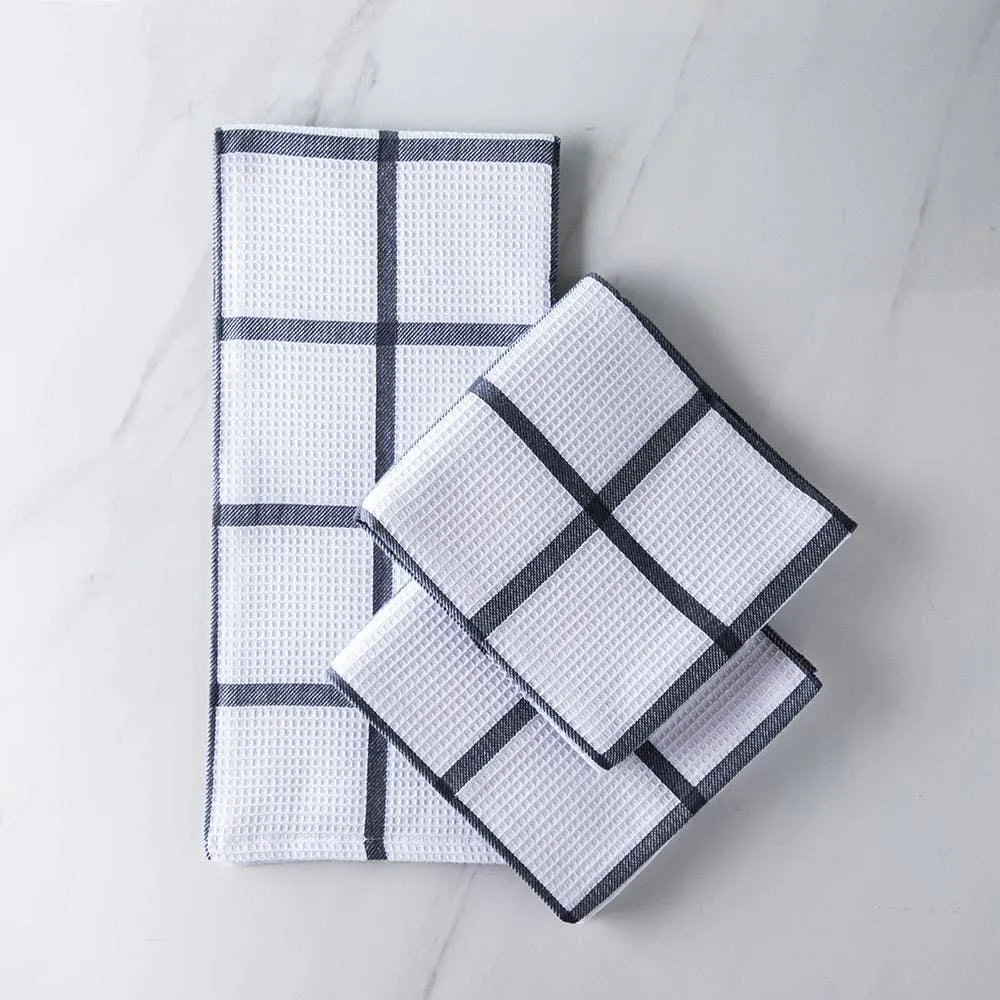 Harman Premium Quality 'Window Pane' Kitchen Towel - S/3 (Navy)