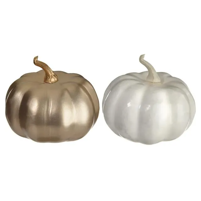 Mini Foam Pumpkin Props, Metallic Gold/White, 2.5-in, 6-pk, Indoor/Outdoor Decoration for Fall