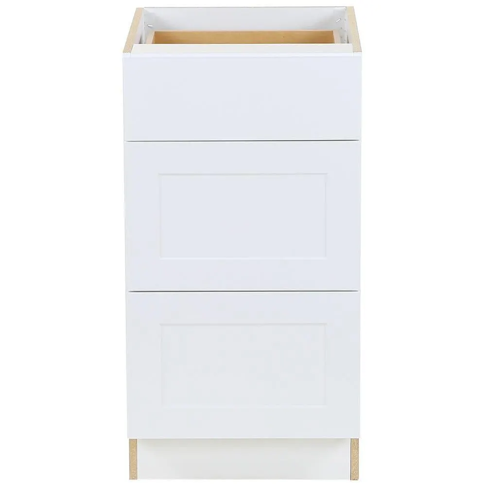 Edson 18-inch W x 34.5-inch H x 24.5-inch D Shaker Style Assembled Kitchen Base Cabinet/Cupboard in Solid White with 3 Soft Close Drawers (BD183V)