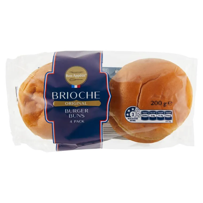 Sliced Brioche Burger Buns 4 Pack 200g