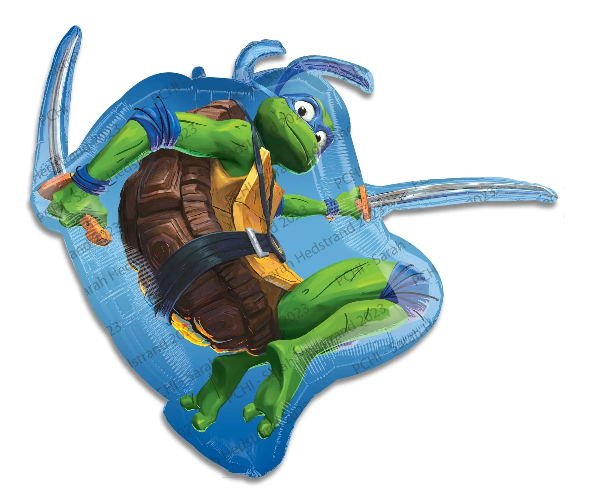 Teenage Mutant Ninja Turtles Leonardo Satin Foil Balloon, Green/Blue, 28-in, Helium Inflation & Ribbon Included for Birthday Party