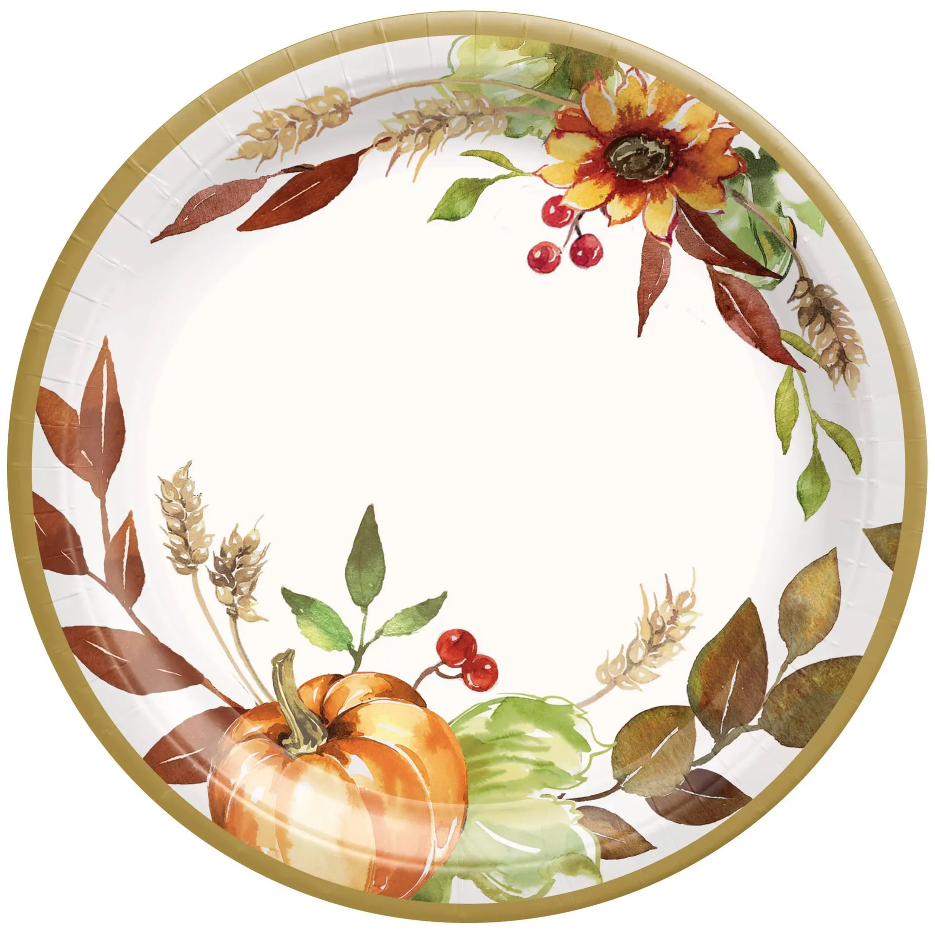 Grateful Day Round Paper Disposable Dessert Plates, Multi-Coloured, 7-in, 18-pk, for Thanksgiving