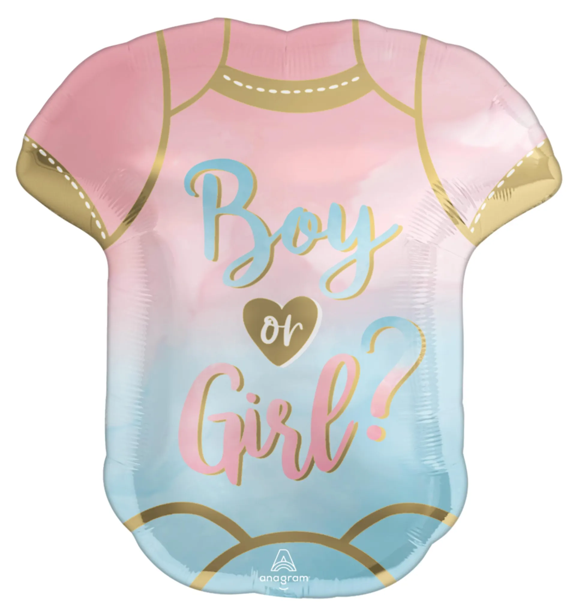 "Boy or Girl?" Onesie Satin Foil Balloon, Pink/Blue, 22-in, Helium Inflation & Ribbon Included for Gender Reveal