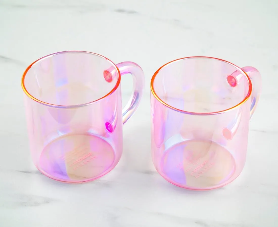 Vintage Glass Mug Set, Pink, Set of 2