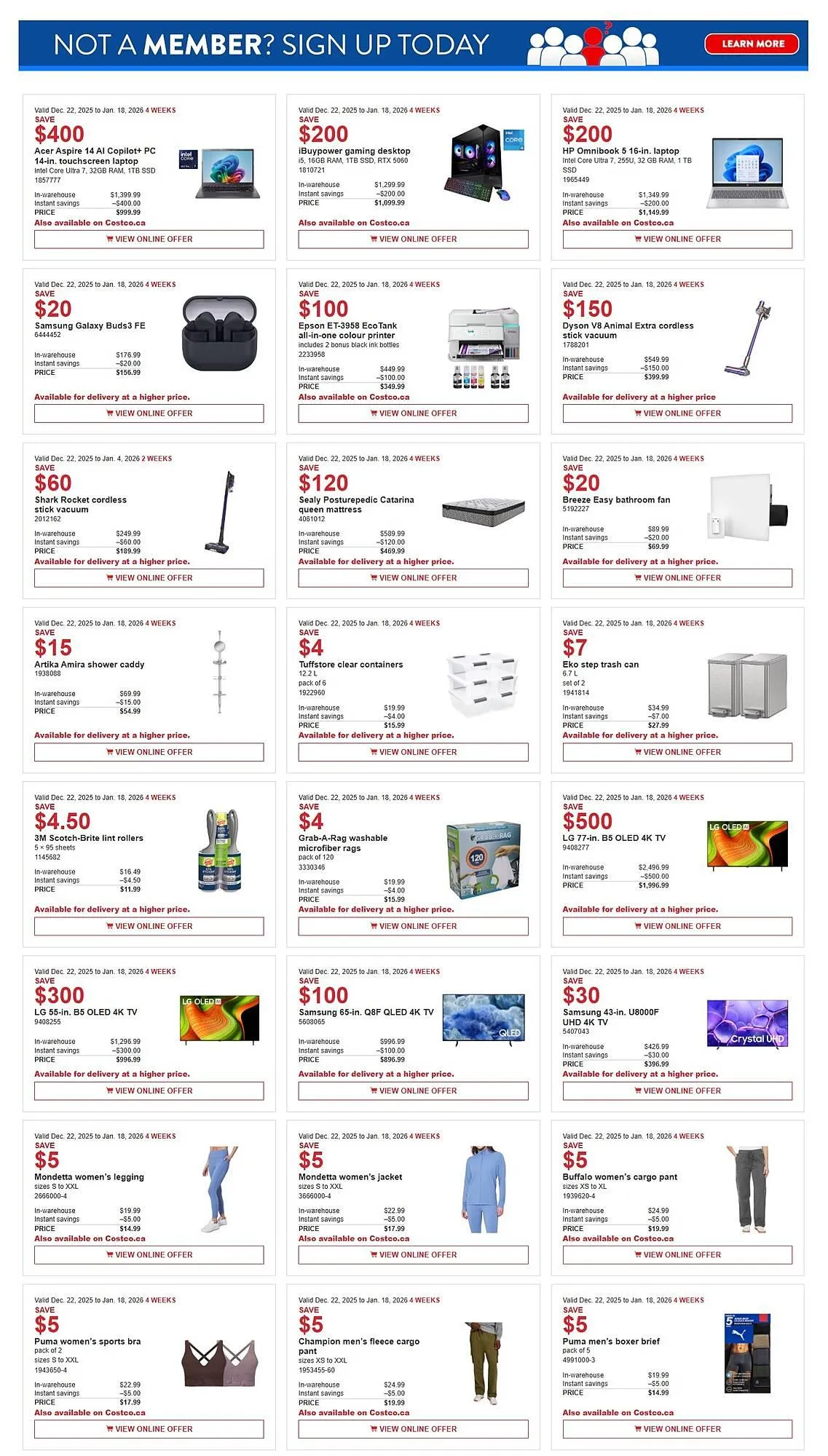 Costco flyer from December 22 to January 18 2026 - flyer page 1