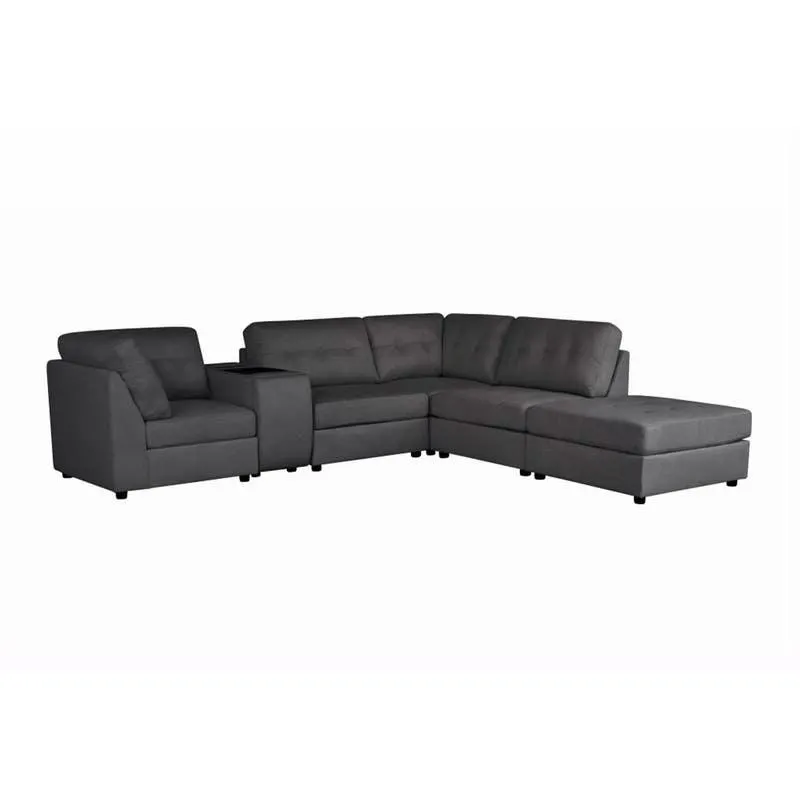 Sectionnel modulaire gris avec console et ottoman - 6 mcx