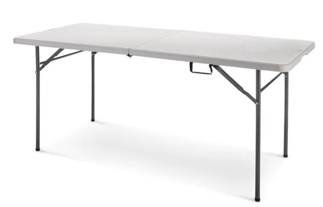 For Living 6-ft Portable Plastic & Metal Folding Table with Handle, Grey