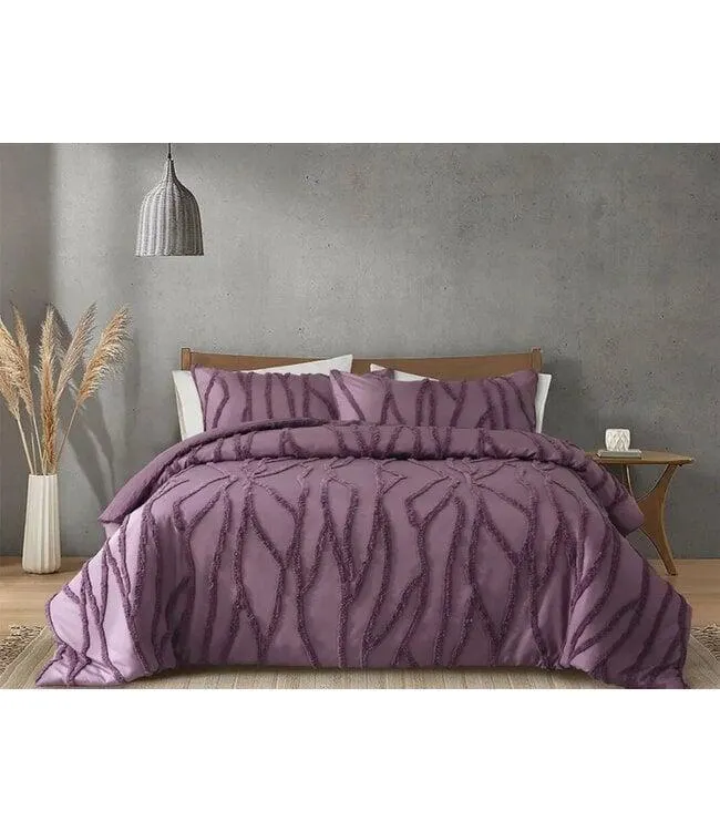 LAUREN TAYLOR NAYA DYED JACQUARD 3pc DUVET COVER SET MAUVE