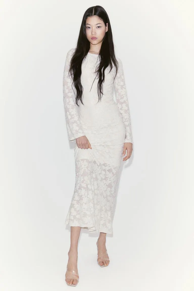 Mermaid-skirt jacquard-weave dress