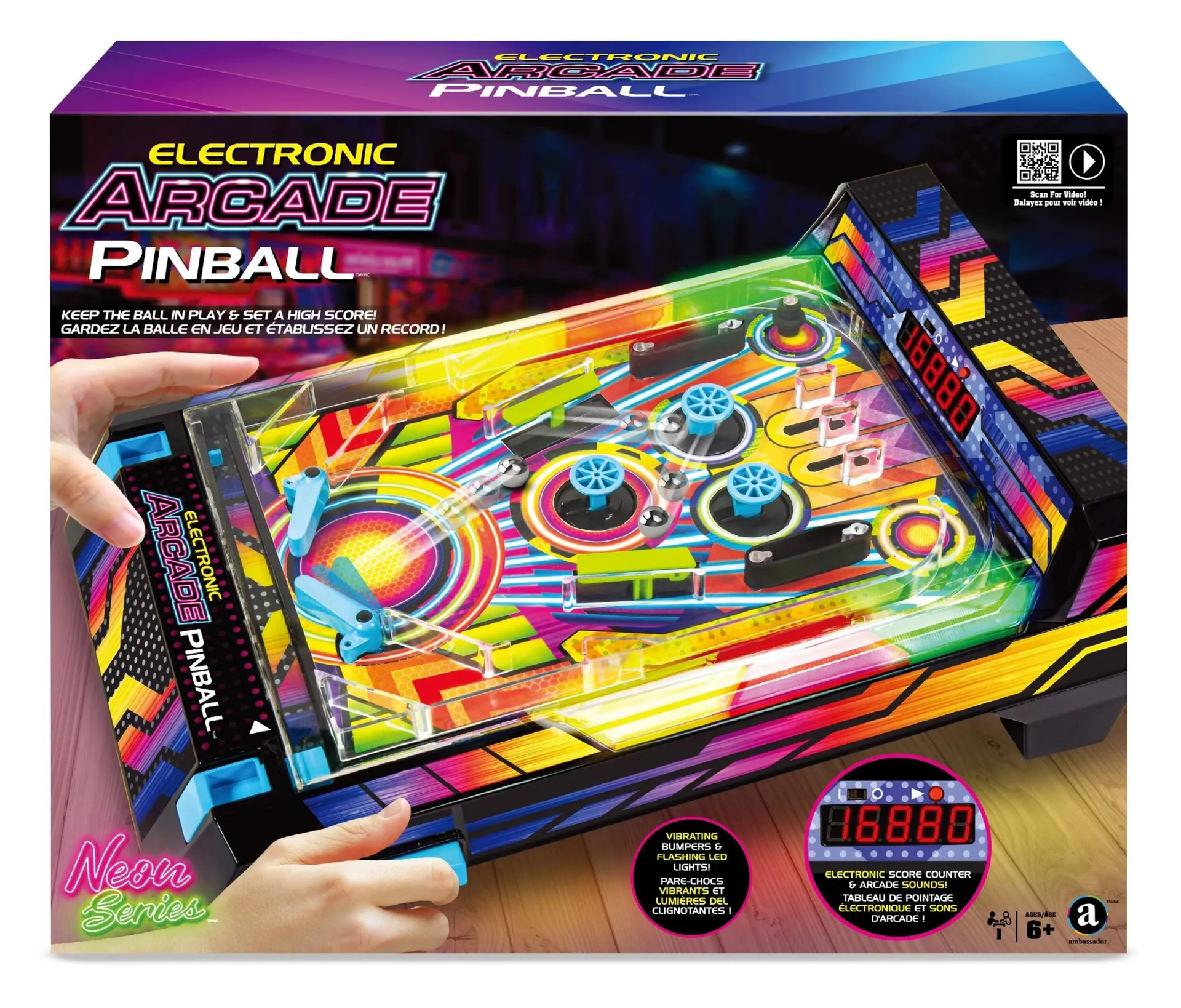 Electronic Arcade Pinball, Vibrating Bumpers and LED Lights, Ages 6+
