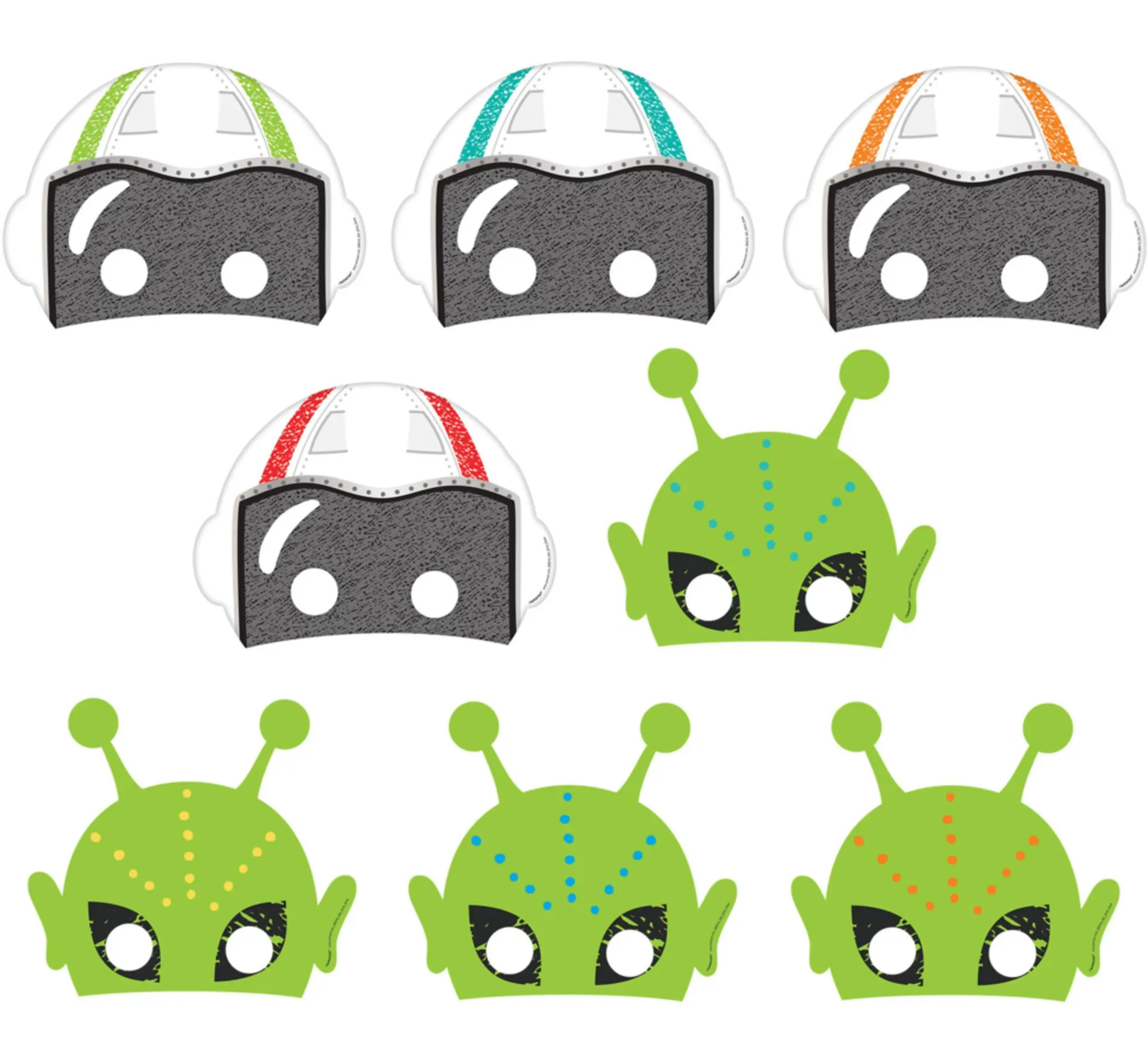 Blast Off Alien Space Paper Masks, Green/White, One Size, 8-pk, Wearable Costume Accessories for Birthdays/Halloween