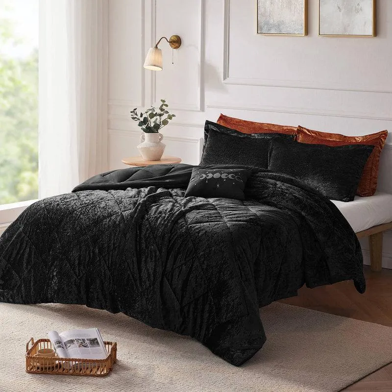 Felicia Crushed Velvet Comforter Set with Throw Pillow