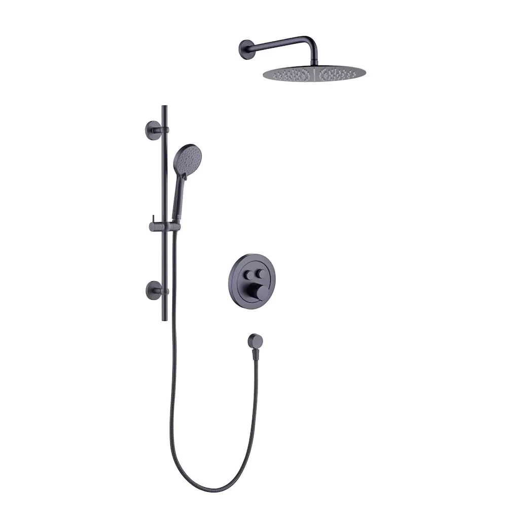 Roan 12 in. Round 1-Spray & 4 in. 3-Spray Raincan Shower System with Slide Bar Kit in Matte Black