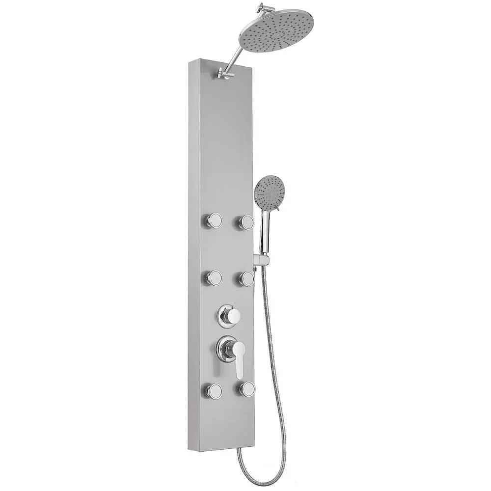 6-Jet Shower Tower Shower Panel System with Rainfall Waterfall Shower Head in Chrome Nickel