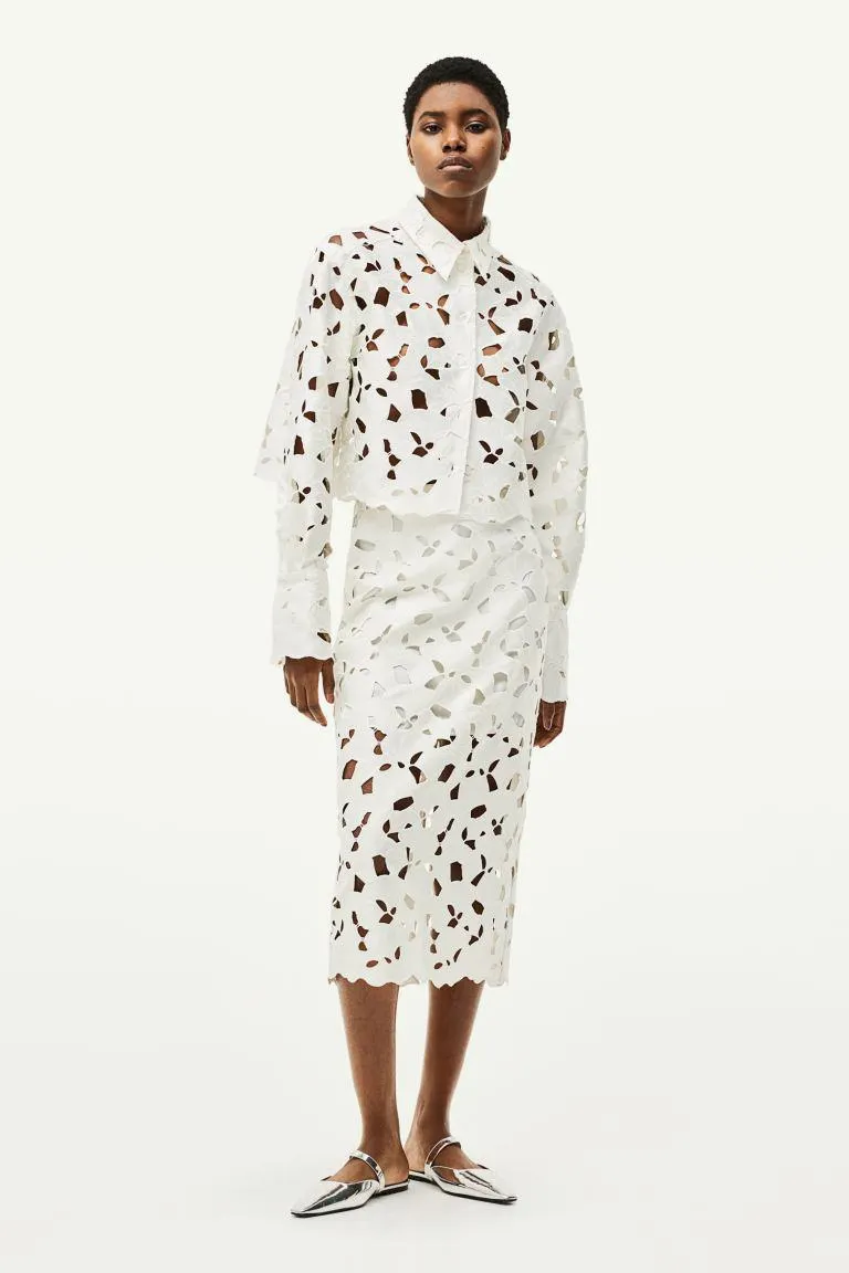 Broderie anglaise satin skirt