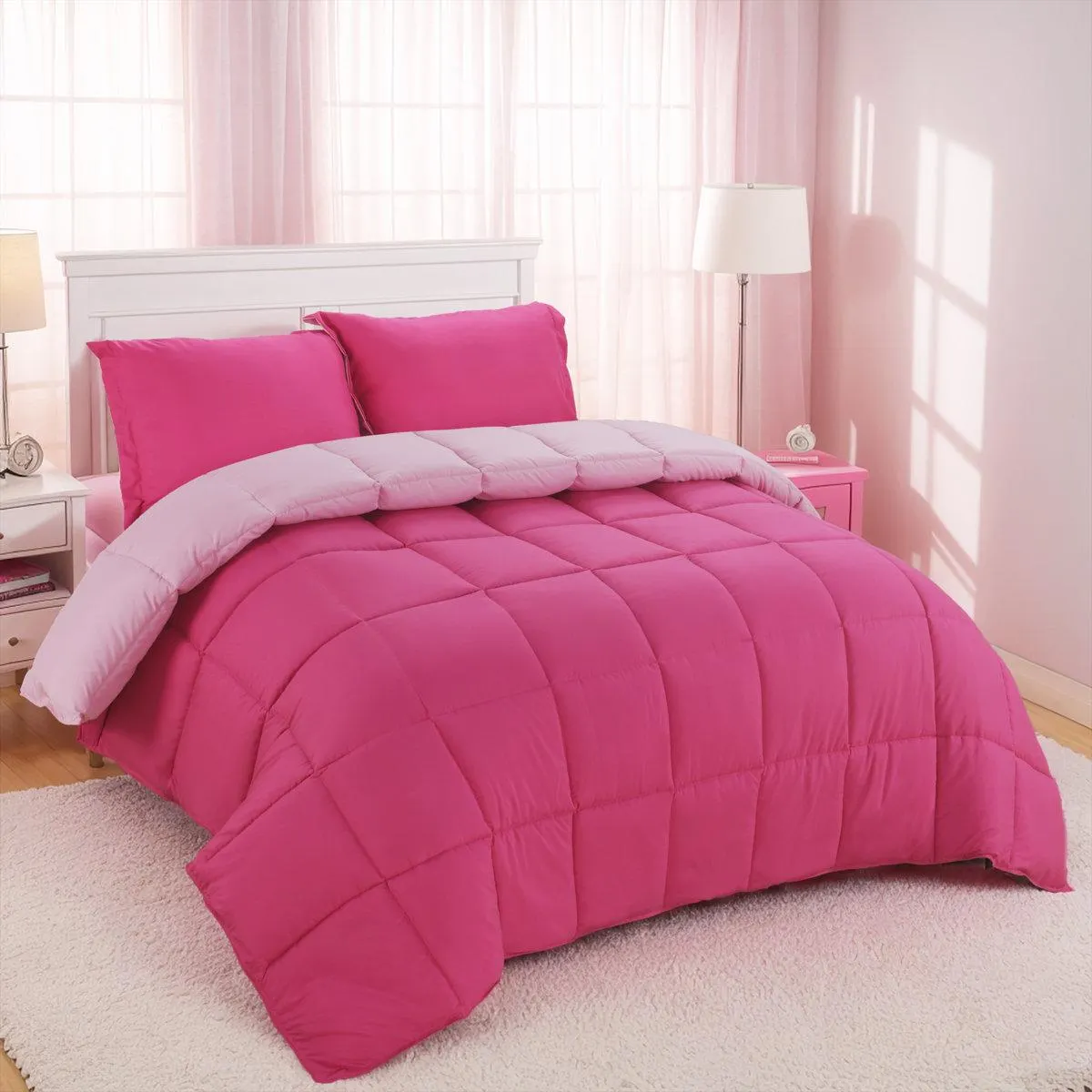 3pc Comforter Set - All Season Reversible Down Alternative Comforter with Two Shams - Breathable, Soft, Fluffy