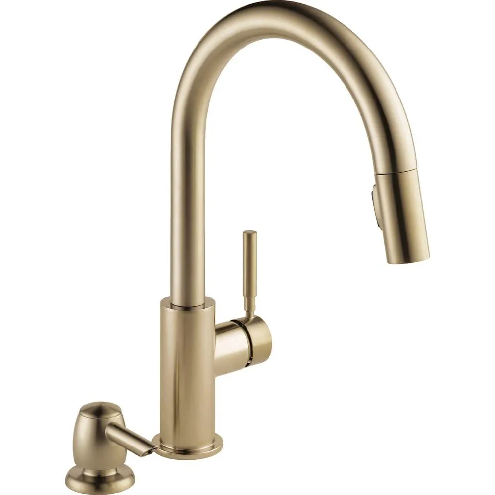 Trask Single Handle Pull-Down Kitchen Faucet with Soap Dispenser in Champagne Bronze