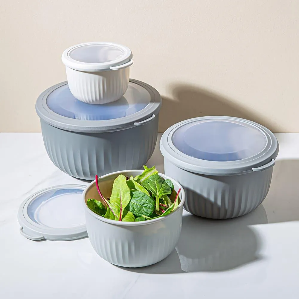 KSP Ribbo 'Round Tall' Food Prep Containers w/Lids - Set of 8 (Grey)