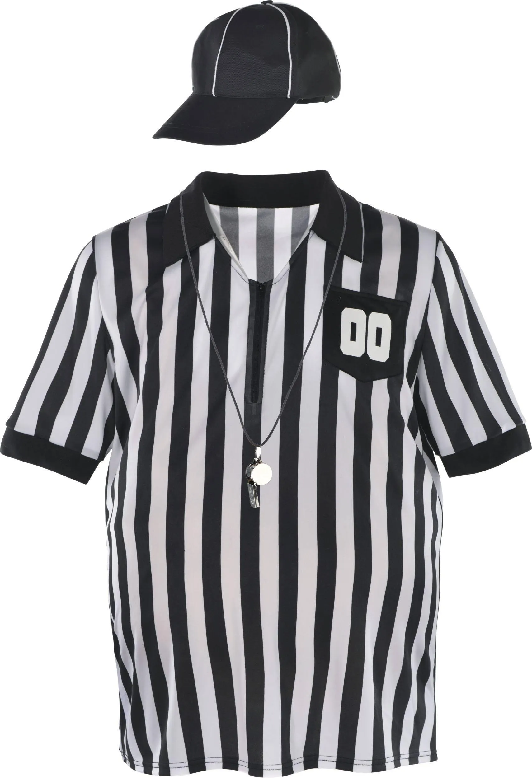 Adult Sports Referee Kit with T-Shirt, Hat & Whistle, Black/White Striped, One Size, 3-pk, Wearable Costume Accessories for Halloween