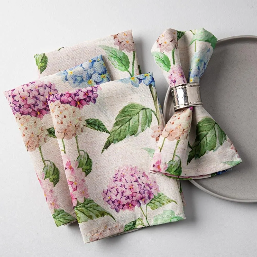 Harman Printed 'Hydrangea' Linen Napkin - Set of 4 (Multi Colour)