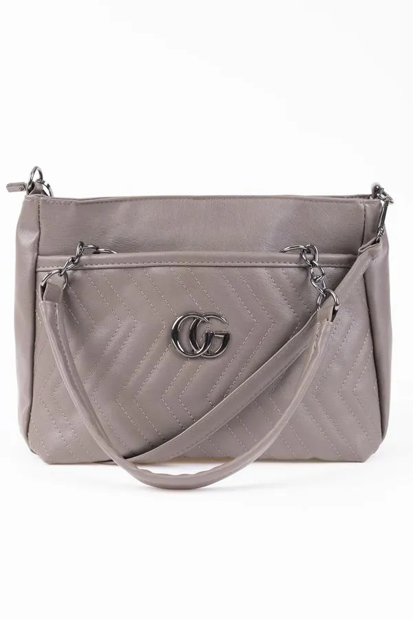 Faux leather shoulder bag with removable crossbody strap - Grey