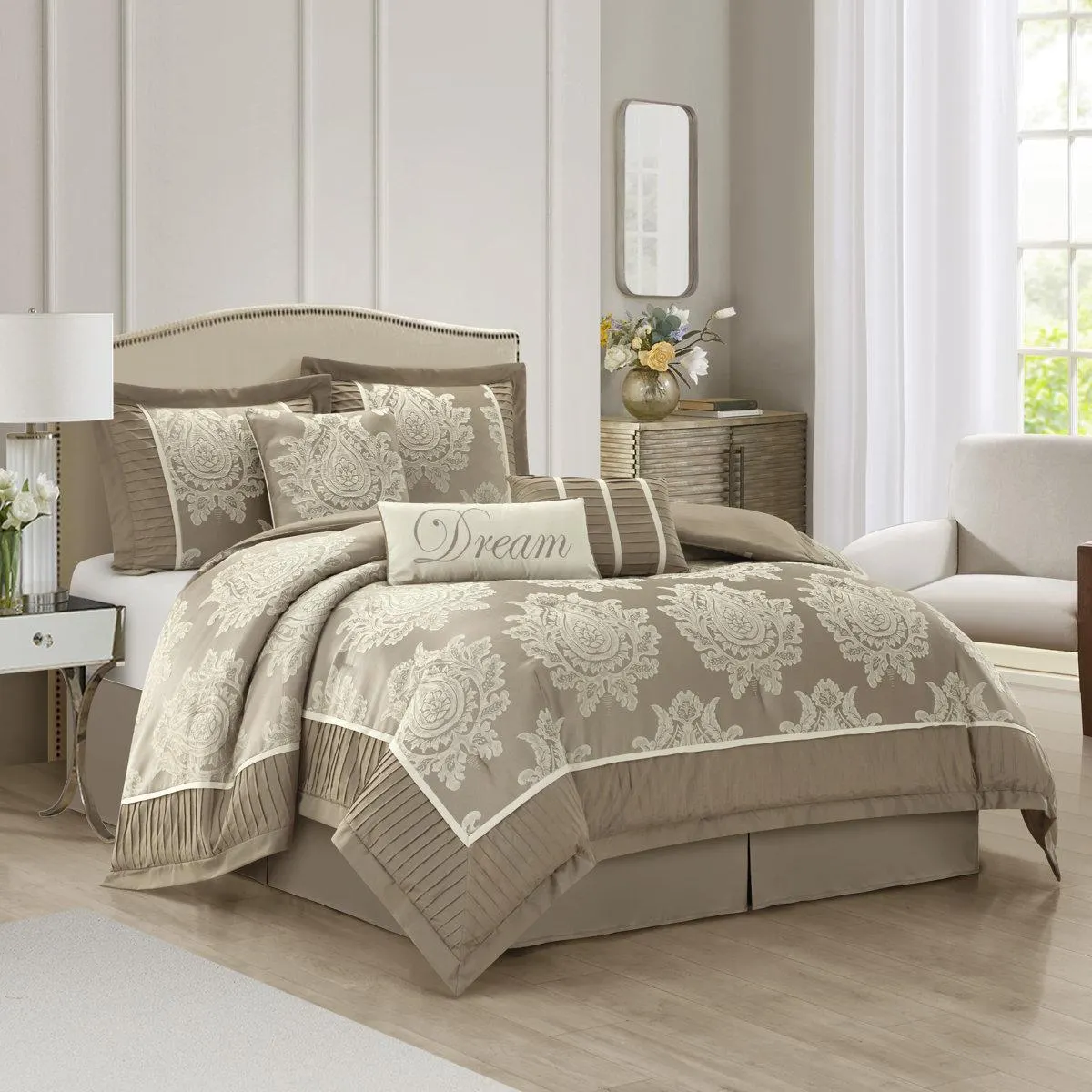 Therese 7 Piece Traditional Damask Comforter Set