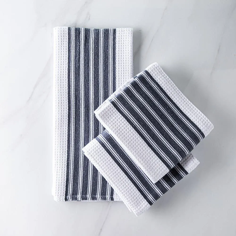 Harman Premium Quality 'Vertical' Kitchen Towel - Set of 3 (Navy)