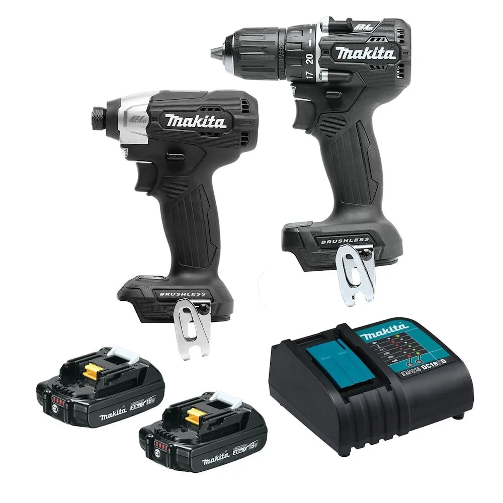 MAKITA 18V LXT Brushless Sub-Compact Drill-Driver & Impact Driver Kit w/2 Batteries (2.0 Ah) & Charger