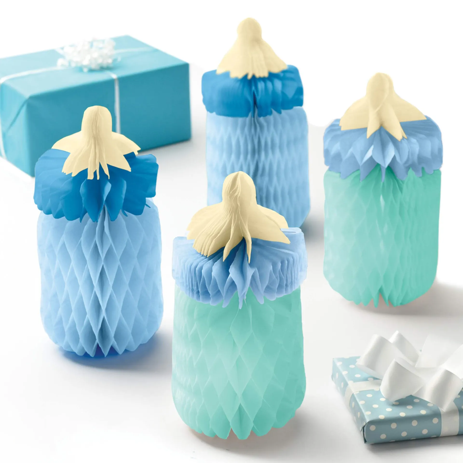 It's A Boy Baby Bottle Honeycomb Centerpiece Kit, 4-pk