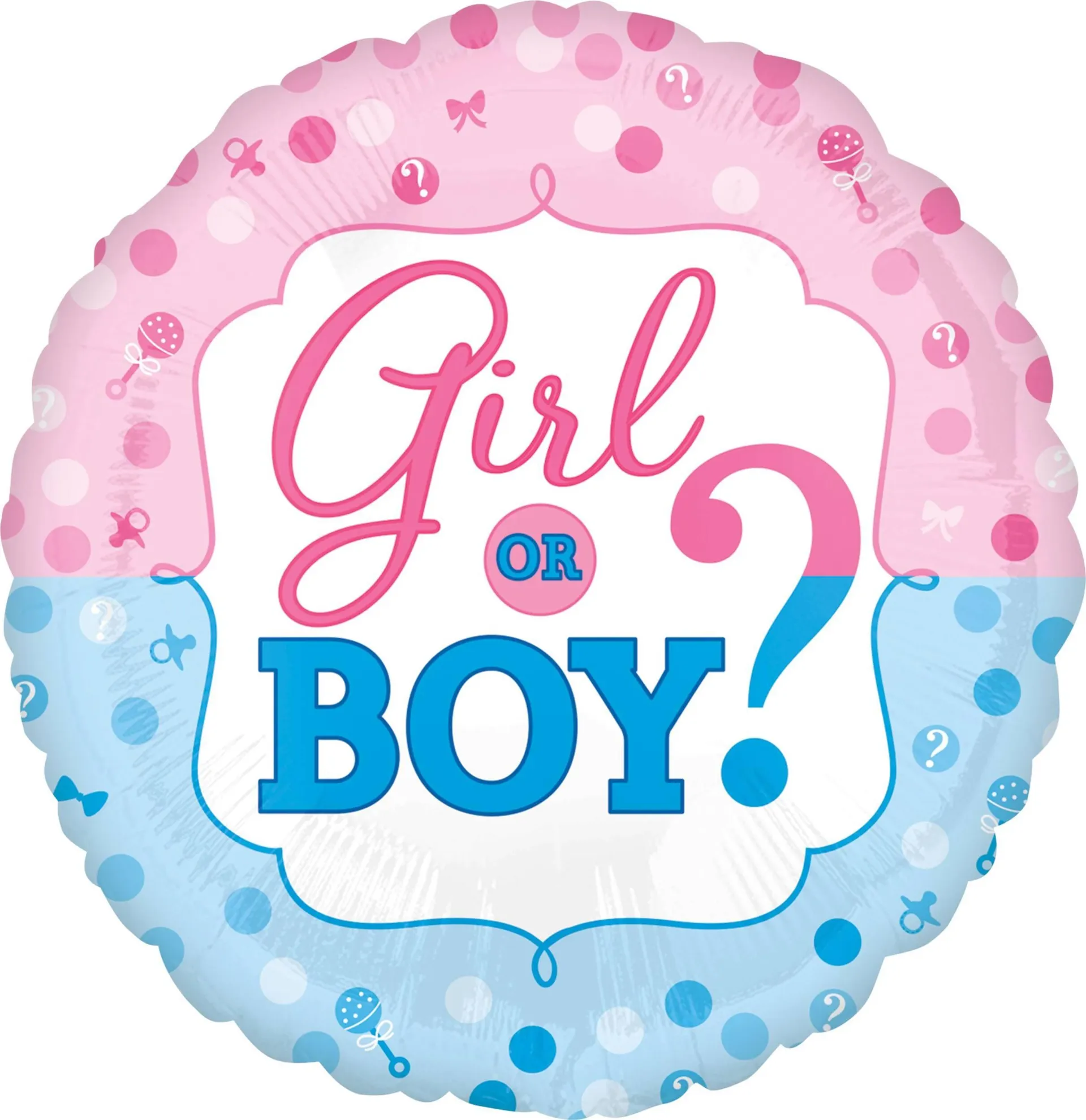 "Girl or Boy?" Round Satin Foil Balloon, Blue/Pink, Polka Dot, 18-in, Helium Inflation & Ribbon Included for Gender Reveal